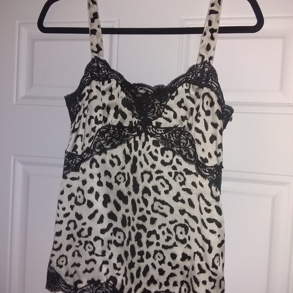 White House Black Market Tops - White House Black Market XS Satin White Black Leopard Top / Camisole
